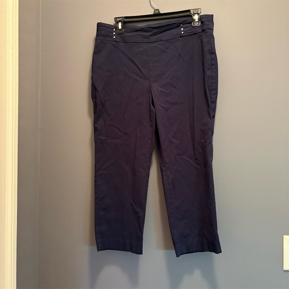 JM Collection Dress Pants Womens Large Navy Blue Pull-On Capri Straight